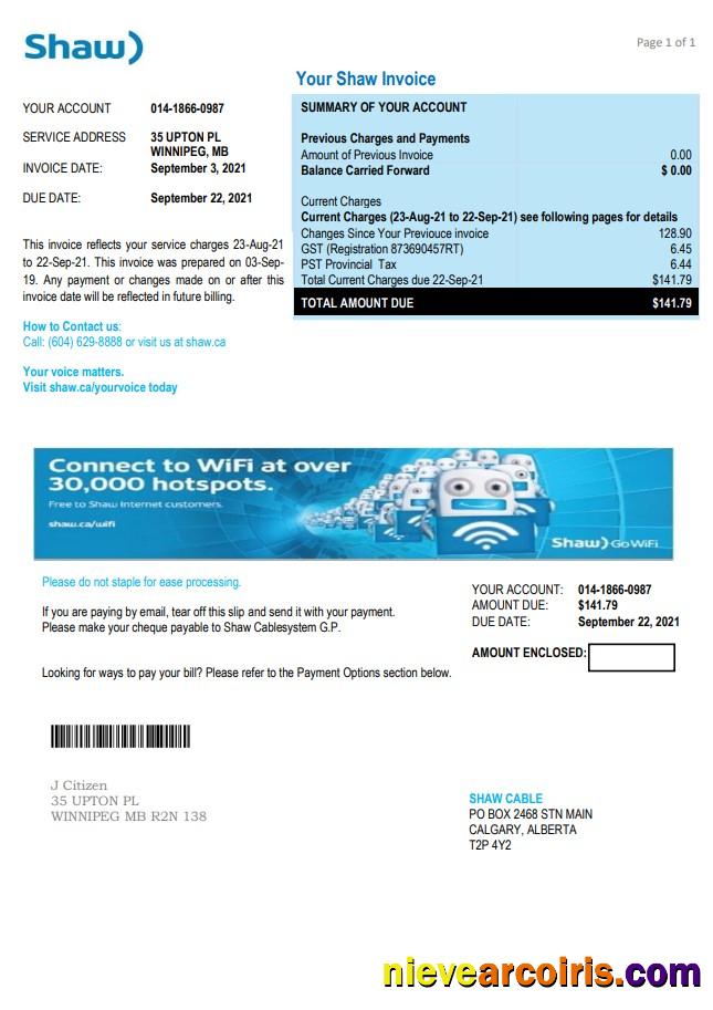 Canada Shaw utility bill